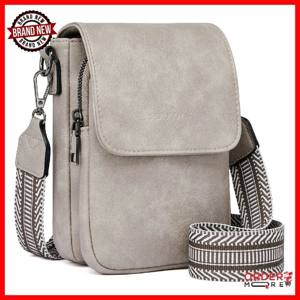 Small Leather Crossbody Bag with Triple Compartments & Card Slots